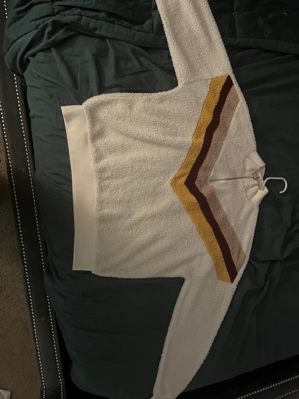 SO Cream Turtleneck Sweater with Mustard, Brown, and Taupe Chevron